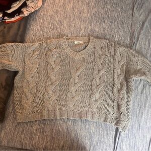 Gray Crew Neck Cable Knit Sweater